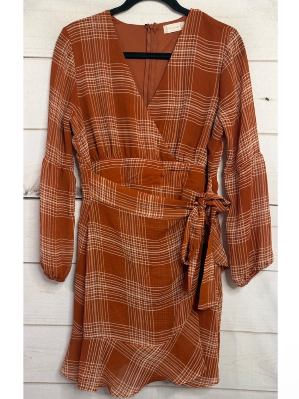 ⛱️🔥Altar'd State - Burnt Orange Plaid Wrap Mini Dress - L